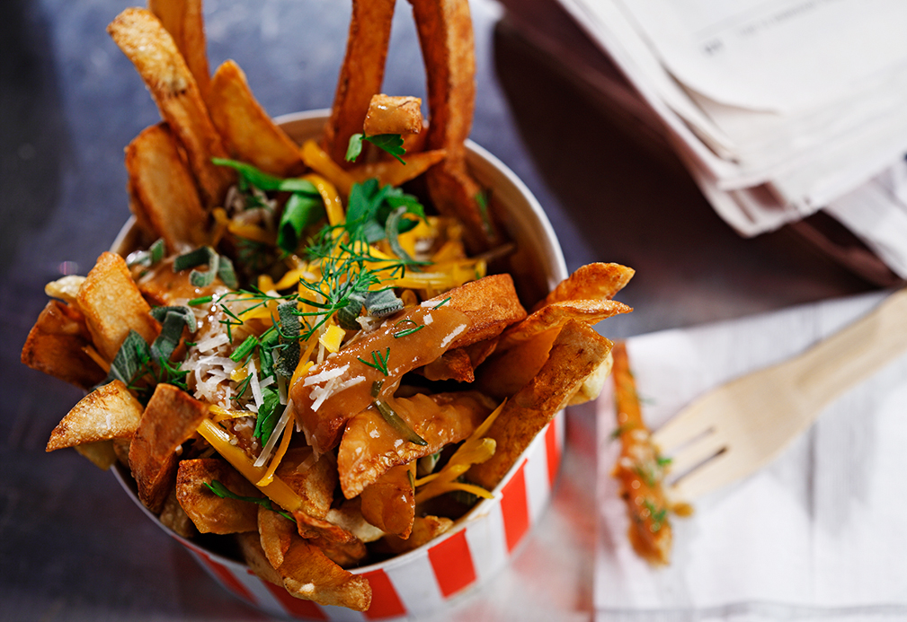 Cheddar Parmesan Poutine recipe made with canola oil by Josh Henderson