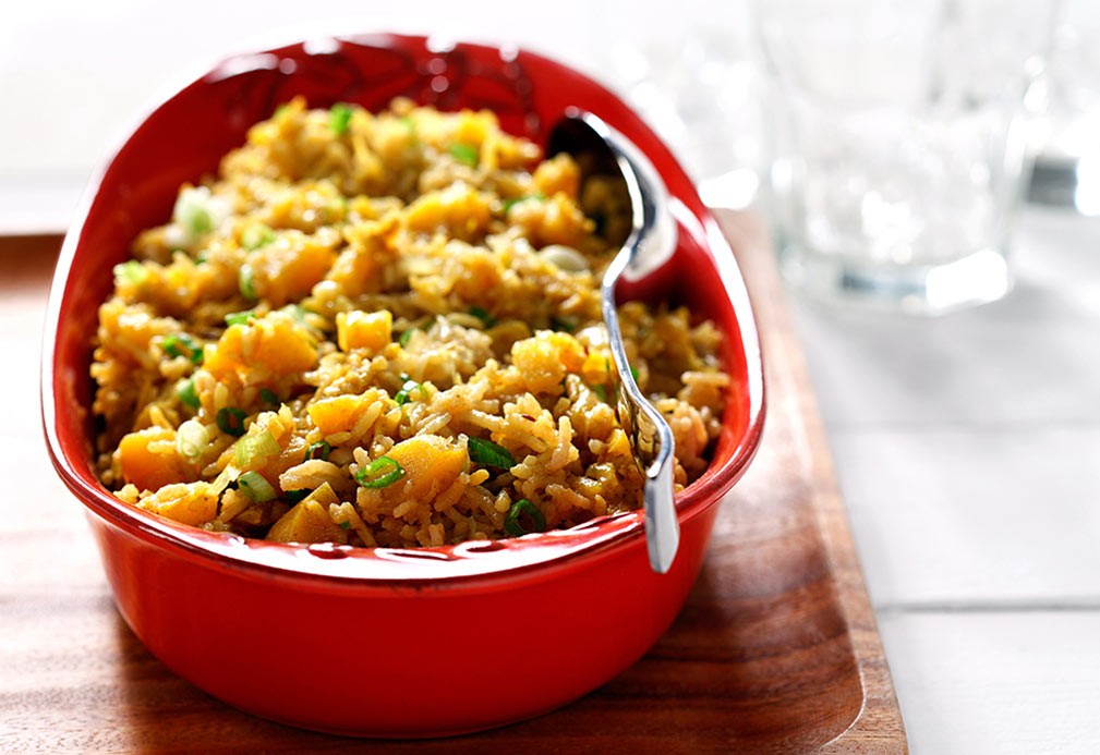 Basmati Rice with Cumin Flavored Squash recipe made with canola oil by Raghavan Iyer