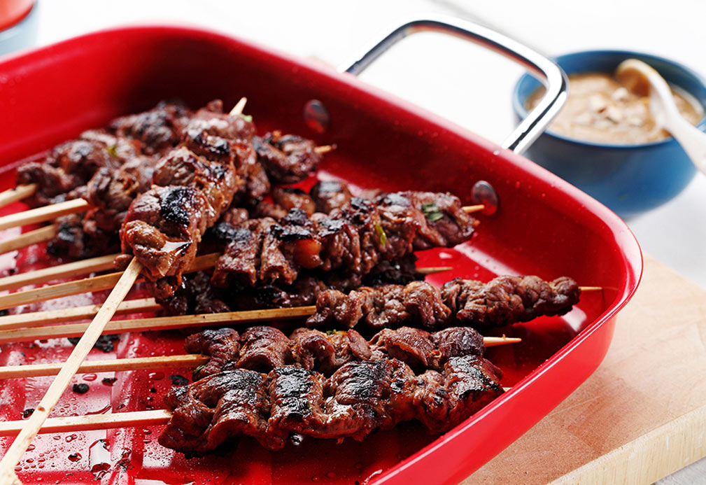 Beef Satay with Peanut Sauce recipe made with canola oil by Julie Van Rosendaal