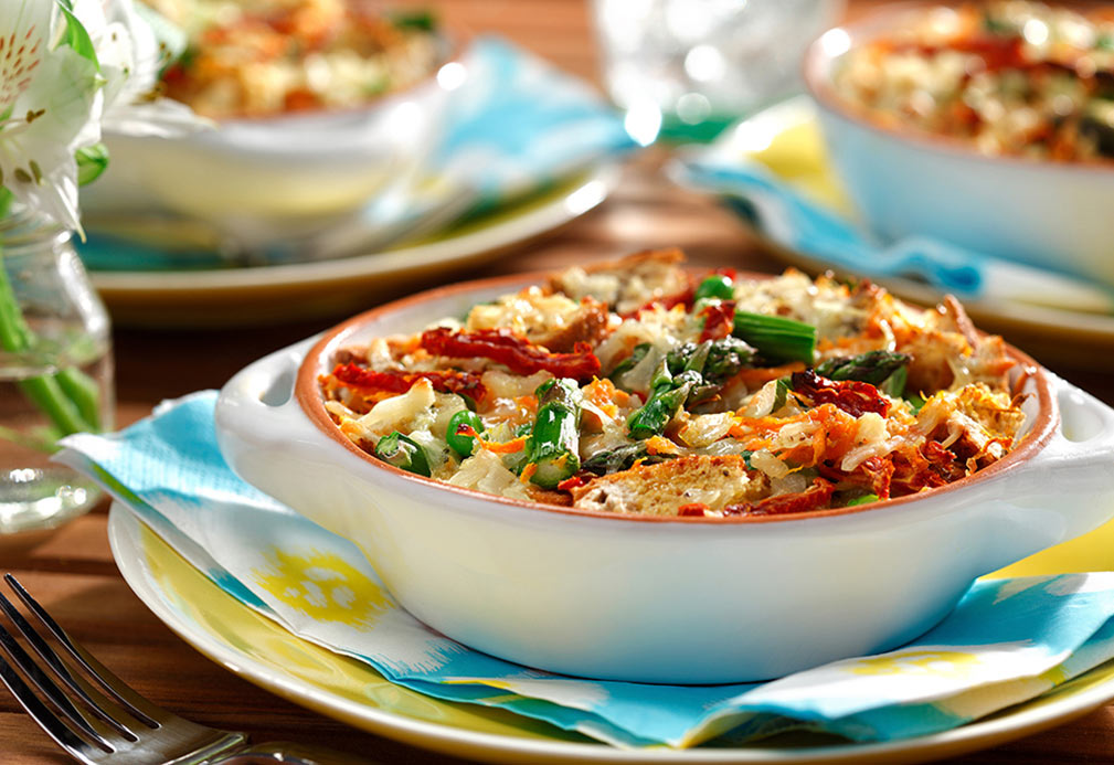 Breakfast Strata Primavera recipe made with canola oil by Ellie Krieger