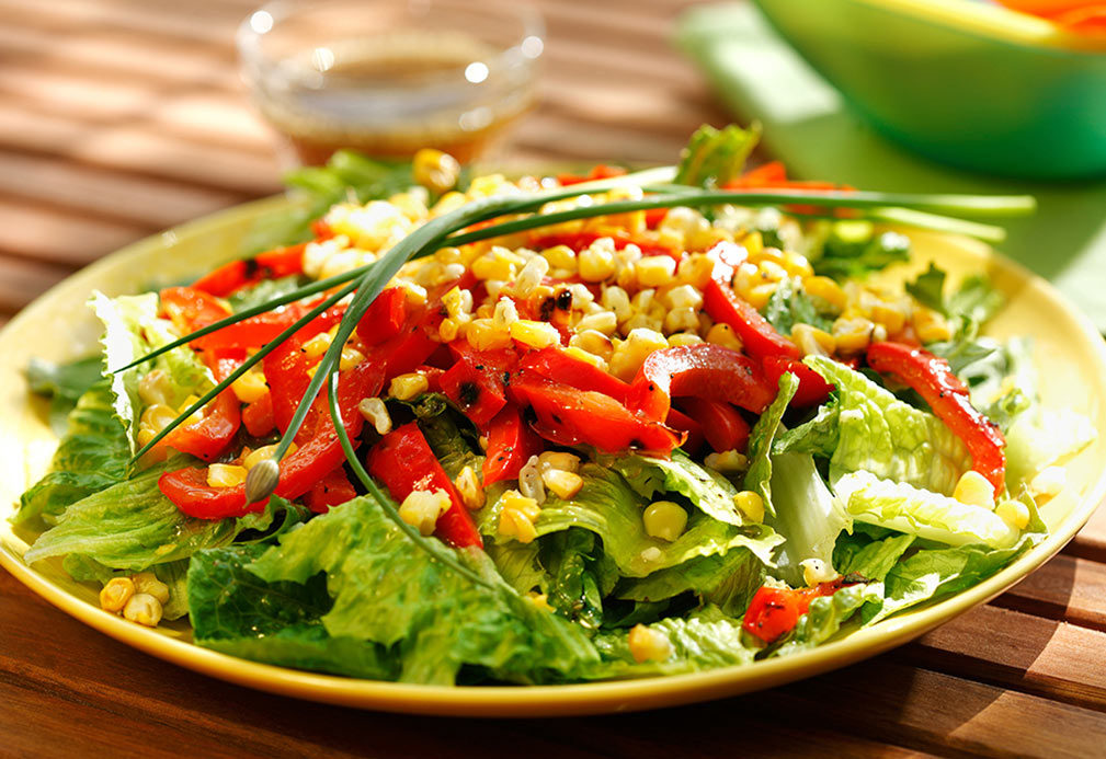 Caramelized Corn and Red Pepper Salad with Chives recipe made with canola oil by Robin Miller