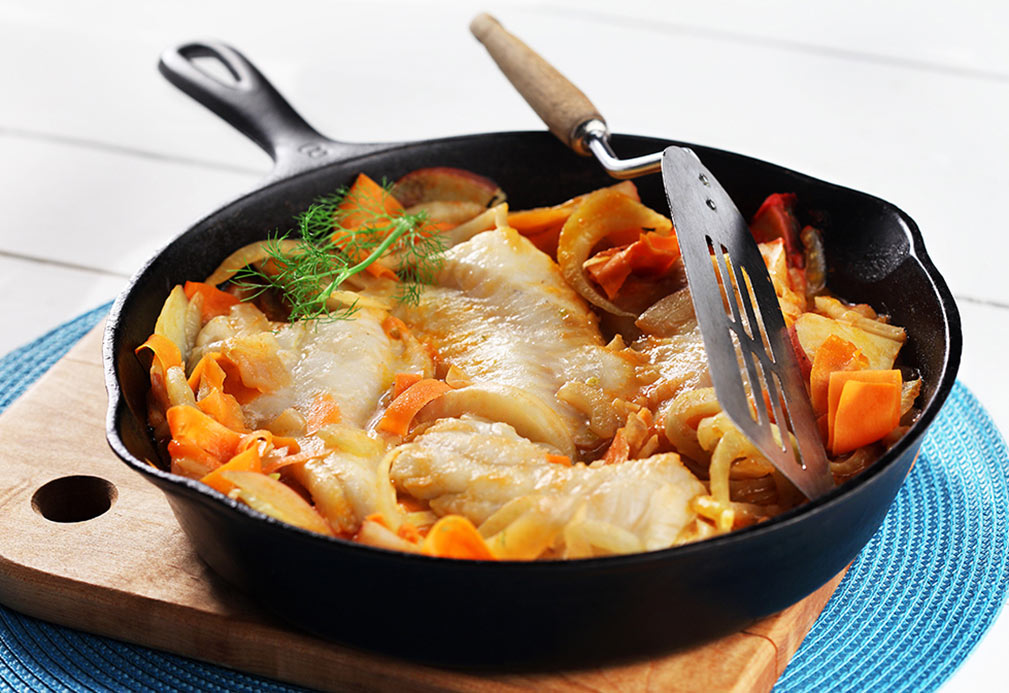 Cod Fish with Potatoes, Fennel and Carrots recipe made with canola oil