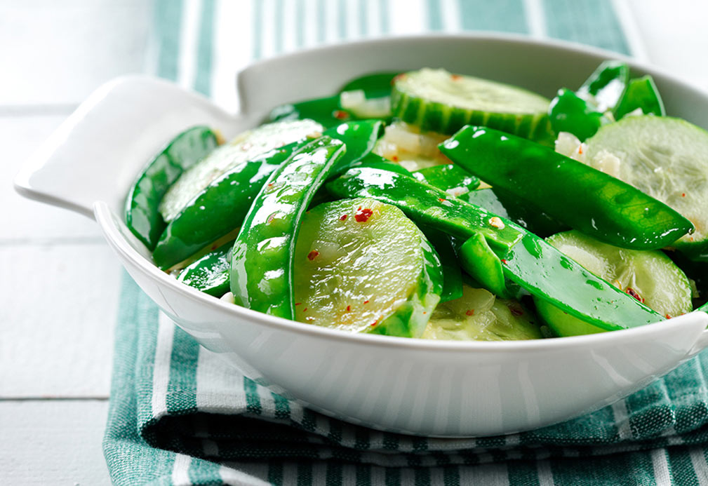 Cucumber with Snow Peas recipe made with canola oil 