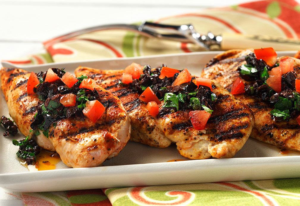 Grill Pan Chicken with Olive Gremolata recipe made with canola oil by Nancy Hughes