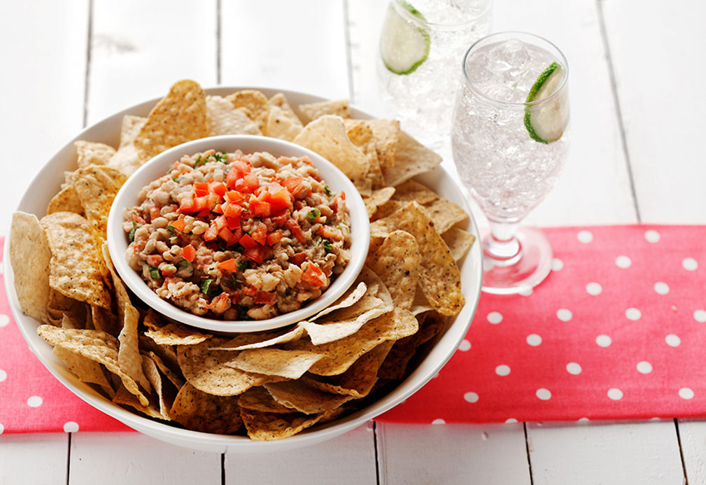 Mexican Cilantro Bean Spread with Home Fried Taco Chips recipe made with canola oil