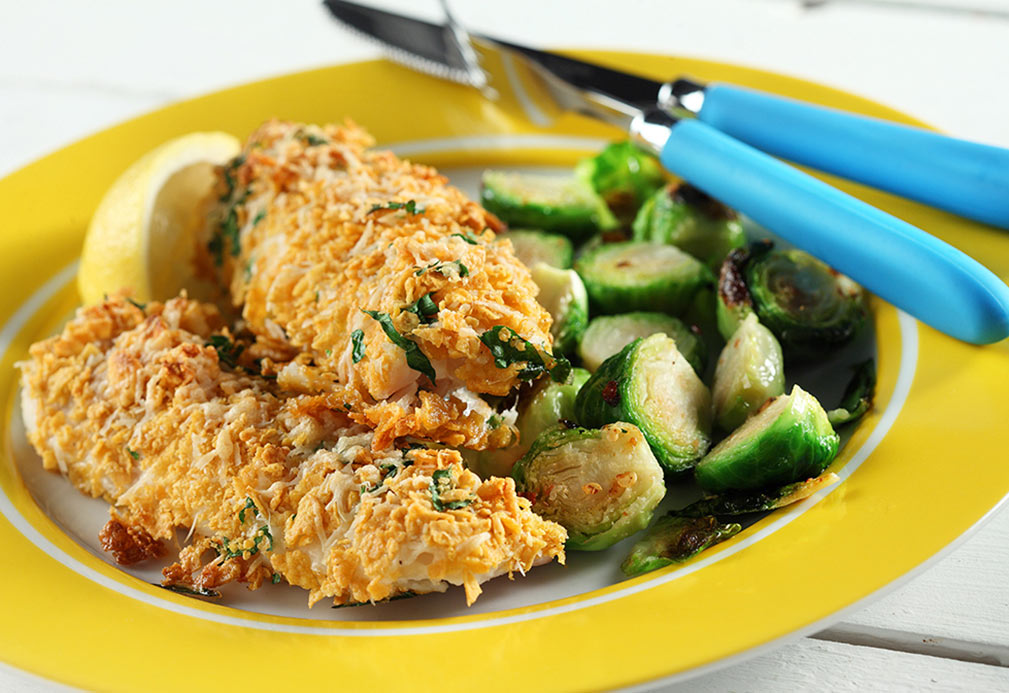 Parmesan Crusted Halibut & Spicy Sprouts recipe made with canola oil by Keri Glassman