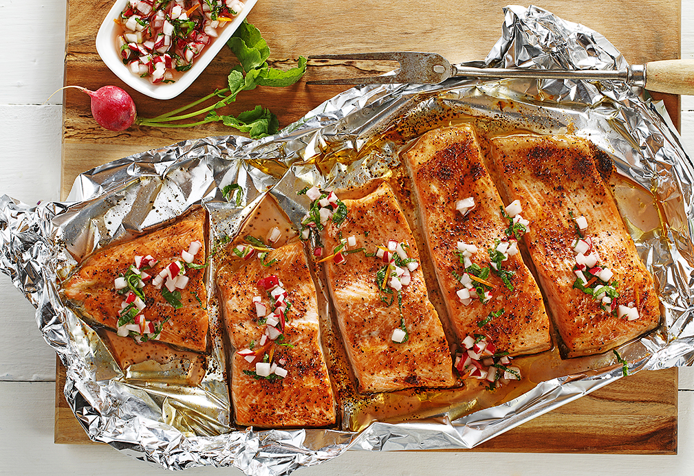 Roasted Salmon with Fresh Radish Relish