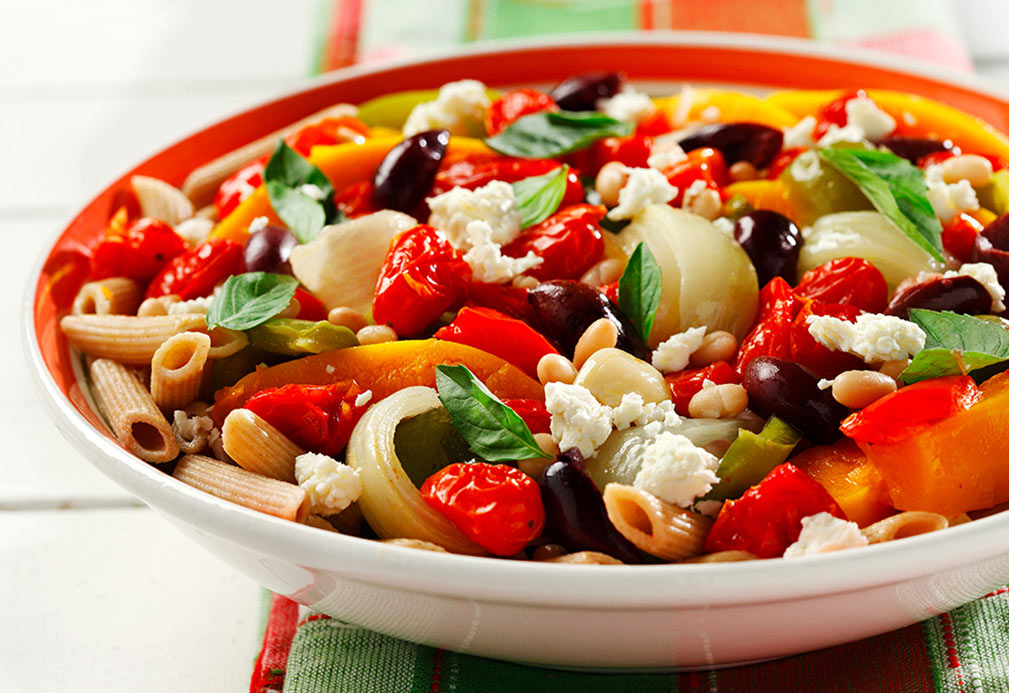 Roasted Veggies with Pasta and Feta recipe made with canola oil by Nancy Hughes