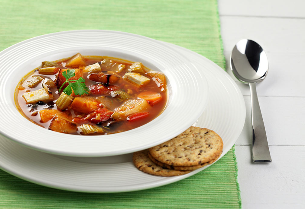 Roasted Vegetable Tofu Soup recipe made with canola oil