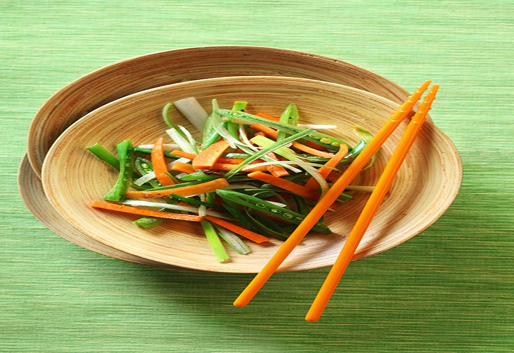 Shredded Sugar Snap Pea and Carrot Stir-Fry recipe made with canola oil by Stella Fong