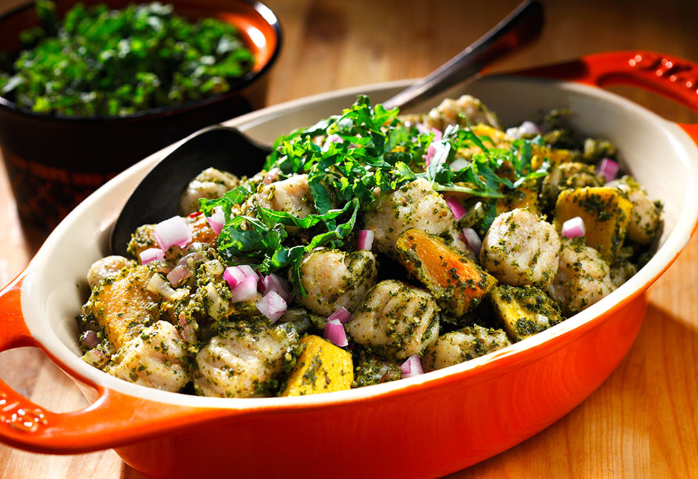 Skillet Gnocchi with Butternut Squash and Kale Pesto recipe made with canola oil by Dawn Jackson Blatner