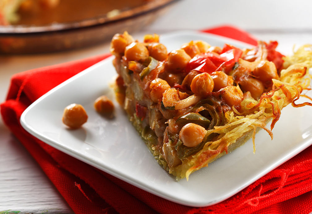 Spiced Garbanzo Bean Pie with Potato Crust recipe made with canola oil by Raghavan Iyer