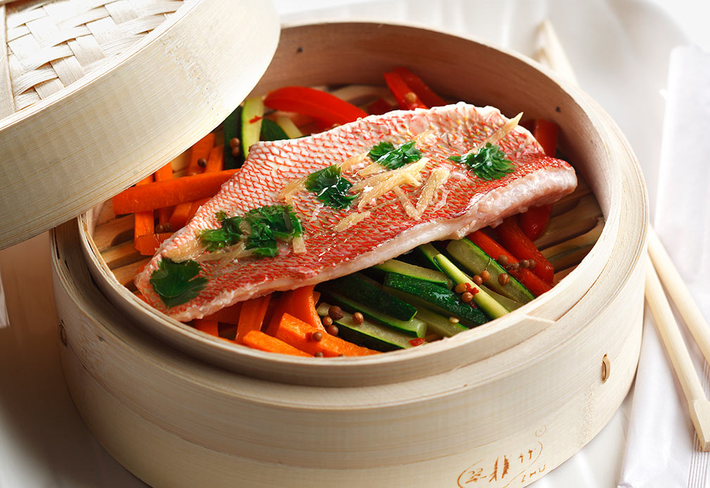 Steamed Snapper with Citrus Sweet and Sour Sauce recipe made with canola oil by Gene Kato