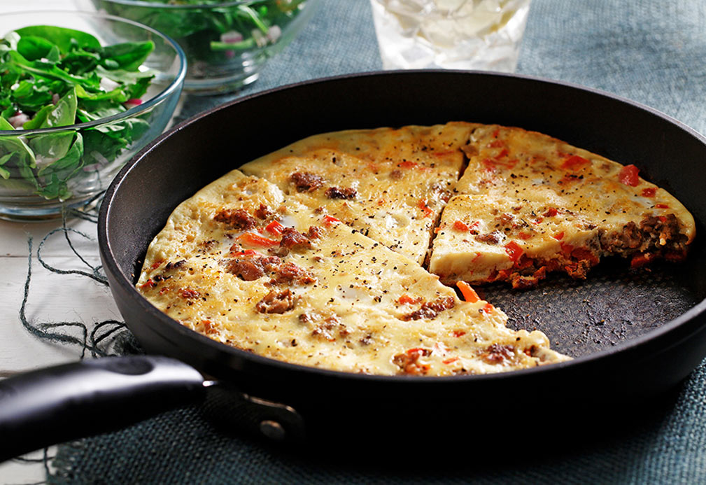 Sweet Sausage, Sweet Pepper Frittata recipe made with canola oil by Nancy Hughes