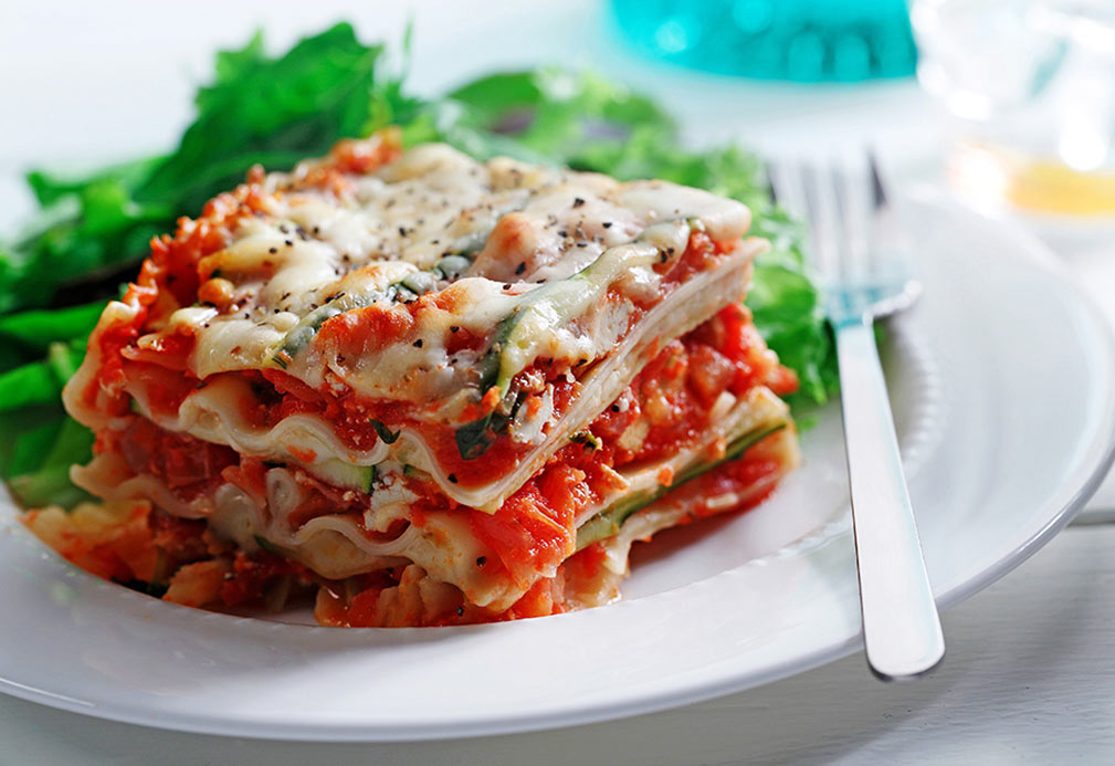 Tomato, Basil and Zucchini Lasagna recipe made with canola oil by Patricia Chuey