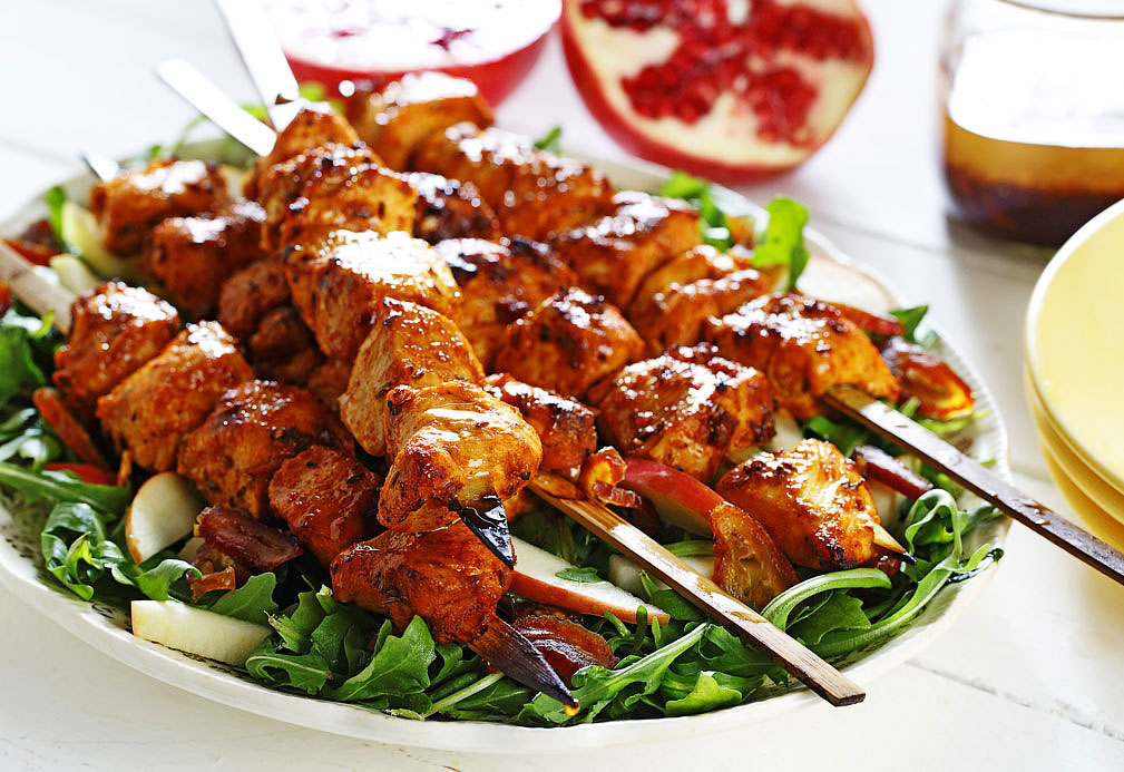 Tunisian Spiced Chicken Skewers recipe made with canola oil by the Culinary Institute of America