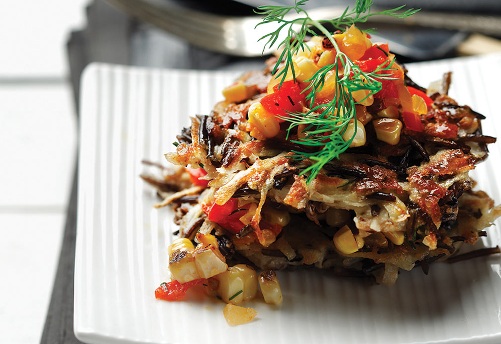 Wild Rice and Potato Pancakes with Corn Salsa recipe made with canola oil